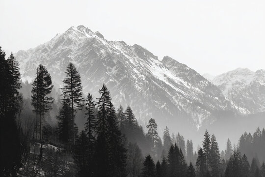 Fototapeta a black and white photo of a mountain range