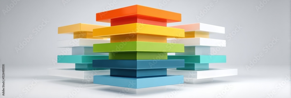 Aufkleber Cloud Computing Service Layers Displayed as Stacked Blocks in Modern Tech Colors Representing IaaS, PaaS, and SaaS Concepts