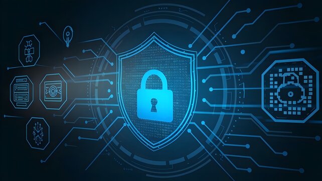 Cybersecurity Shield with Digital Lock Icons