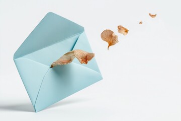 open blue envelope with dried petals falling out