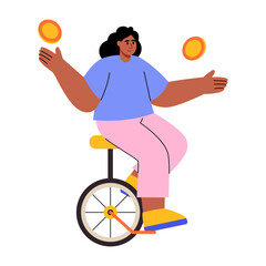 A flat style illustration showing a person on monocycle © creativestall
