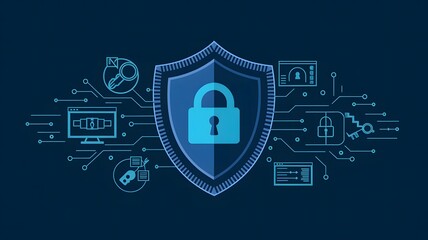 Cybersecurity Shield with Digital Lock Icons