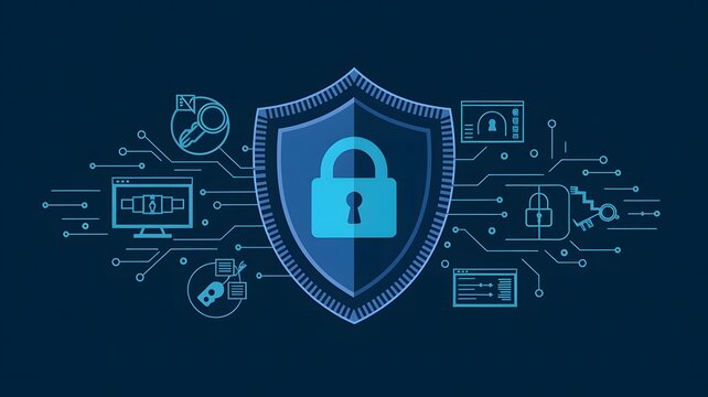 Cybersecurity Shield with Digital Lock Icons