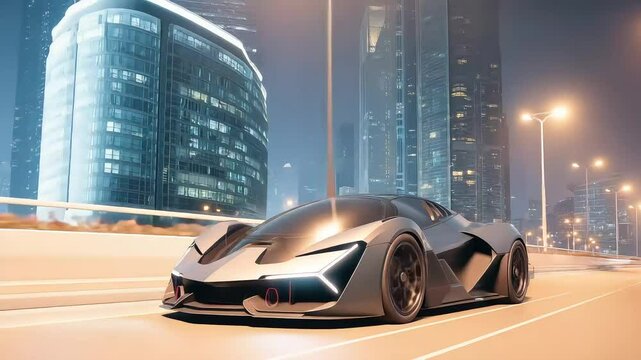 Futuristic Hypercar on City Road with Neon Accents