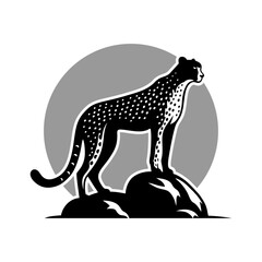 Cheetah logo vector standing in circle