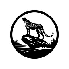 Cheetah logo vector standing in circle
