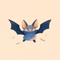 Bat icon, cute cartoon illustration style, clean white background and simple lines.