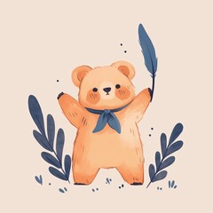 Bear icon, cute cartoon illustration style, clean white background and simple lines.