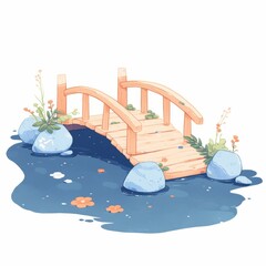Bridge icon, cute cartoon illustration style, clean white background and simple lines.