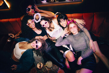 Group of friends at a fun night out in a lively atmosphere