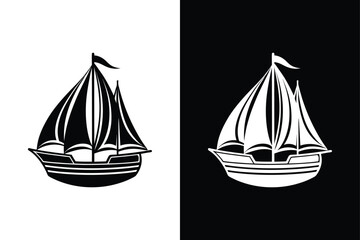 Flat Sail Vessel Icon. Black and White Sailboat Vector Graphic