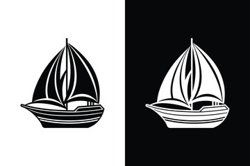 Sailboat Icon Vector. Simple Design with Calm Ocean Waves