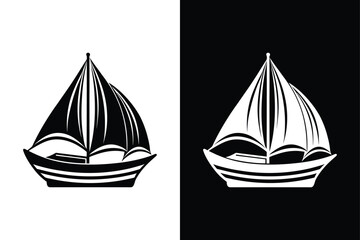 Simple Black and White Sailboat Icon. Flat Vector Design
