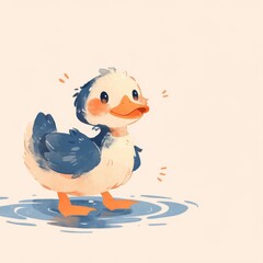 Duck icon, cute cartoon illustration style, clean white background and simple lines.