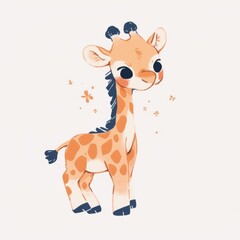 Giraffe icon, cute cartoon illustration style, clean white background and simple lines.