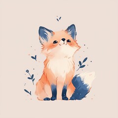 Fox icon, cute cartoon illustration style, clean white background and simple lines.
