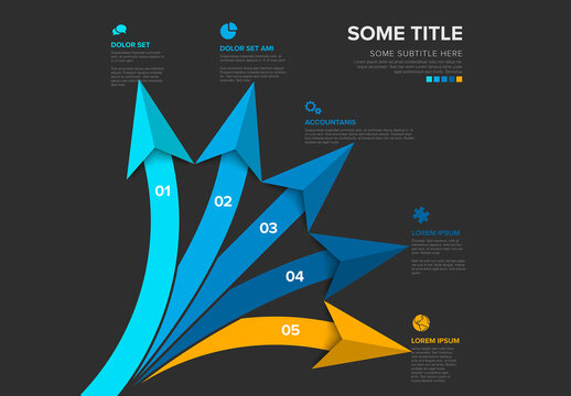 Infographic Business Steps with Colorful Arrows on Dark Background