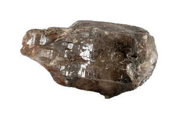 Close-up of smoky quartz mineral, isolated on white background