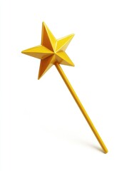 A vibrant yellow star-shaped wand, angled, isolated on white background, casts a subtle shadow