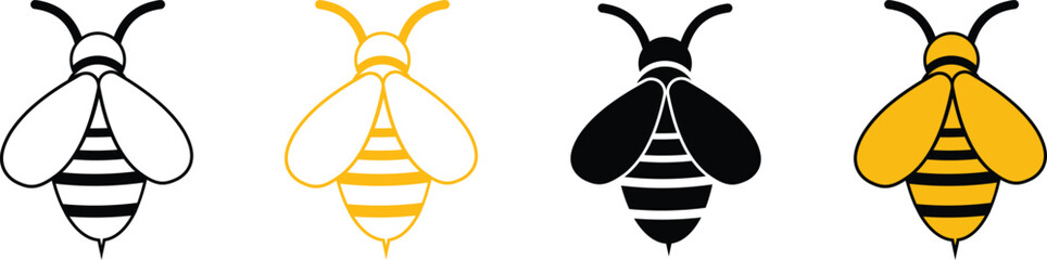 Honeybee and honeycomb icon set. Honeybee icons vector silhouette illustration isolated on transparent background. Honeybee symbol for pollination and wildlife representation. Vector illustration. © Mon Amour