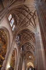 Late Gothic ribbed vaults and interlocking ribs in Gothic Cathedral of Segovia