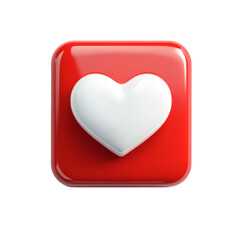 Stylized red button with a glossy white heart conveys digital affection