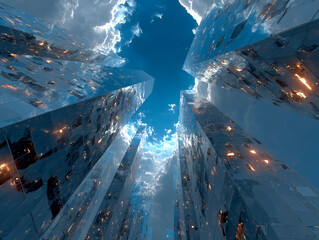 
Cloud computing, data storage, abstract visualization, blue and white, ethereal