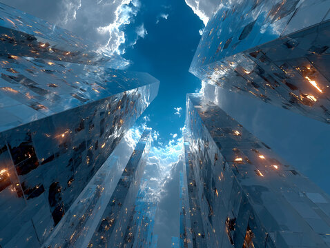 
Cloud computing, data storage, abstract visualization, blue and white, ethereal