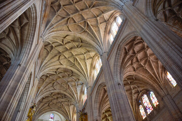 Late Gothic ribbed vaults and interlocking ribs in Gothic Cathedral of Segovia