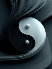 Yin and yang symbol, flowing forms, black and white, elegant