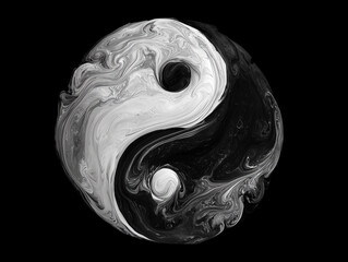 Yin and yang symbol, flowing forms, black and white, elegant