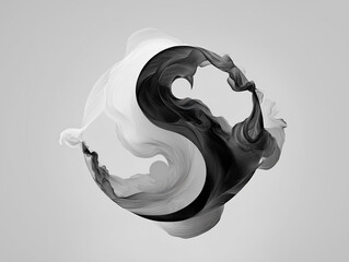 Yin and yang symbol, flowing forms, black and white, elegant
