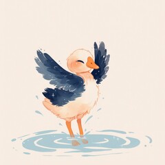 Goose icon, cute cartoon illustration style, clean white background and simple lines.