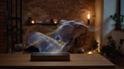 Holographic Art Piece in a Cozy Loft Setting