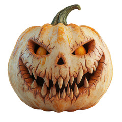 Isolated Halloween Pumpkin with a Scary Face Carving on a White Backdrop