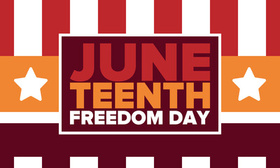 Juneteenth Independence Day. Freedom or Emancipation day. Annual american holiday, celebrated in June 19. African-American history and heritage. Poster, greeting card, banner and background. Vector