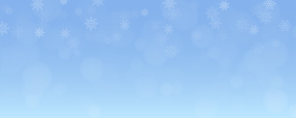 Winter landscape background with blue color and falling snowflakes. Snow illustration for New Year decoration.