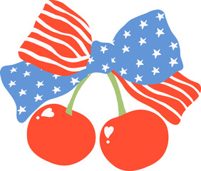 Cute Coquette 4th of July cherries with bow