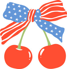 Retro Coquette 4th of July cherries with bow