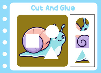 cut and glue animal cute snail. kids puzzle.