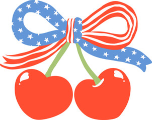 Retro Coquette 4th of July cherries with Ribbon bow