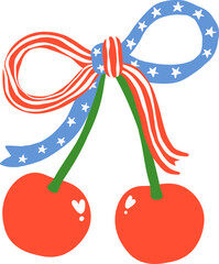Cute Coquette 4th of July cherries with Ribbon bow