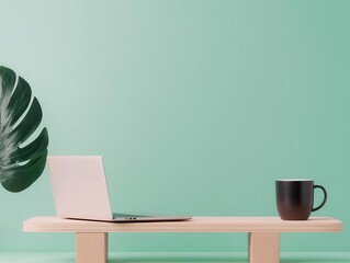 Abstract seesaw with laptop on one side and coffee cup on the other, worklife balance concept