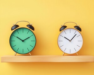 Two minimalist clocks showing work time and rest time, balance in motion