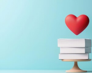 Floating heart icon and document icon balanced on scale