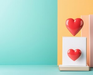 Floating heart icon and document icon balanced on scale