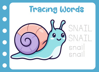 tracing the word of cute snail. animal education game