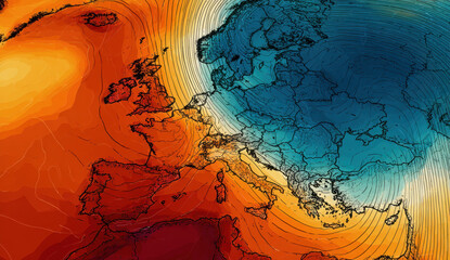 Extreme temperatures are sweeping across Europe, illustrating the ongoing heat wave. The weather map shows affected areas experiencing intense summer heat, raising concerns for public health