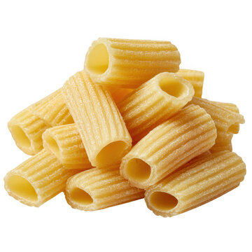 Pile of raw rigatoni pasta isolated on transparent background