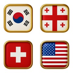 Flag icon set of South Korea, Georgia, Switzerland, and USA